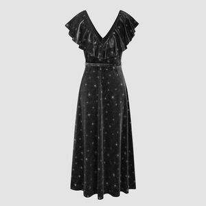 Black Velvet Starry Shimmer Tie Back Dress Holiday Ruffle